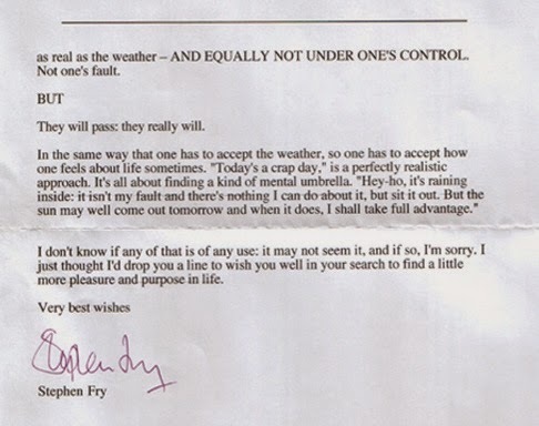 Письмо Стивена Фрая девушке, которая находилась в депрессии