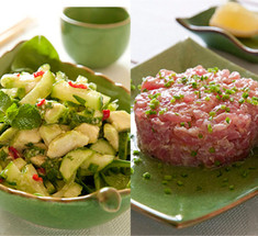 Тартар из тунца и салат из огурцов с мятой