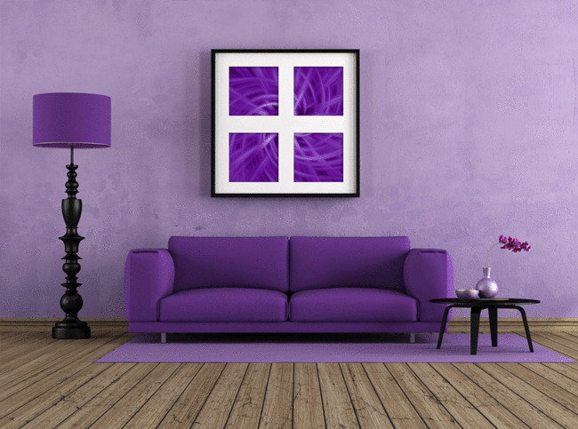 Какой цвет сочетается с фиолетовым в интерьере гостиной фото