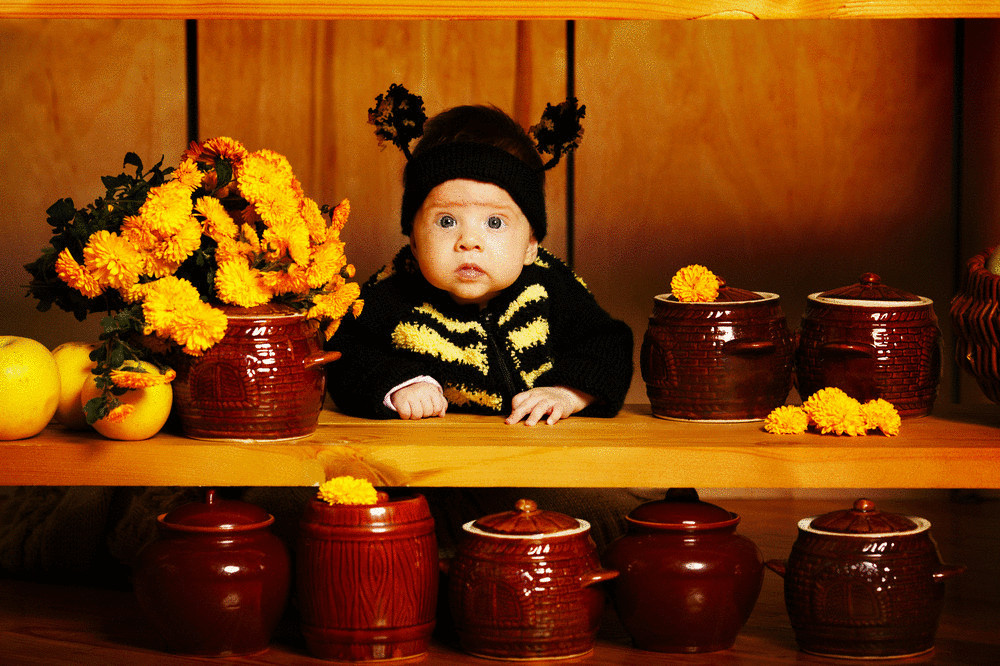 Honey kid in funny bee costume