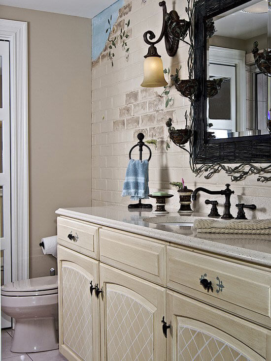 Кирпичная стена в интерьере ванной комнаты—стильно и дерзко!
