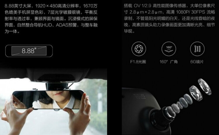 Xiaomi представила автомобильное зеркало заднего вида с дисплеем