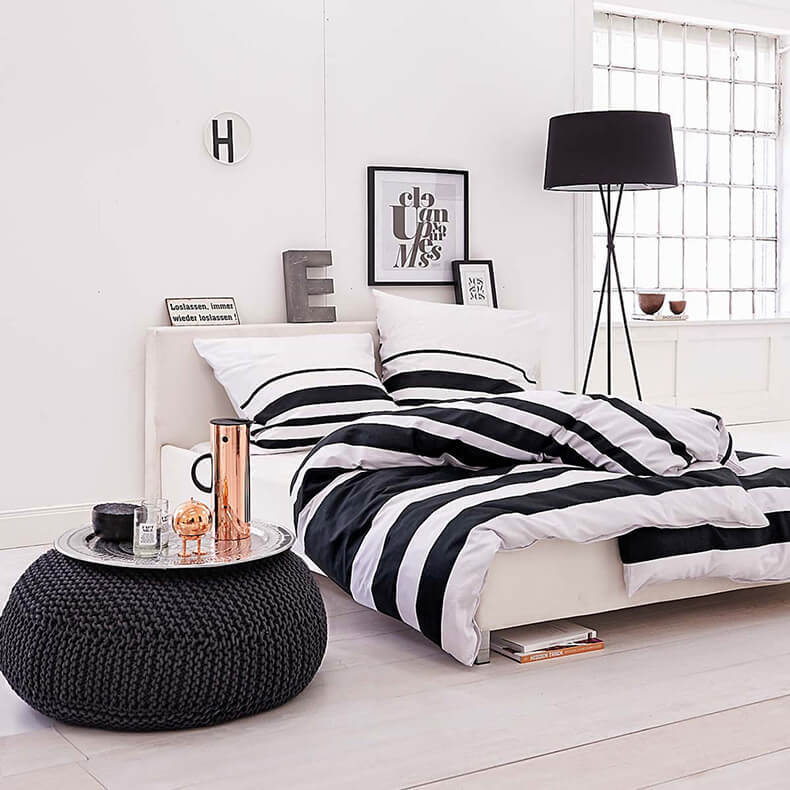 Черно-белая спальня –  стиль, бросающий вызов традиционному оформлению 